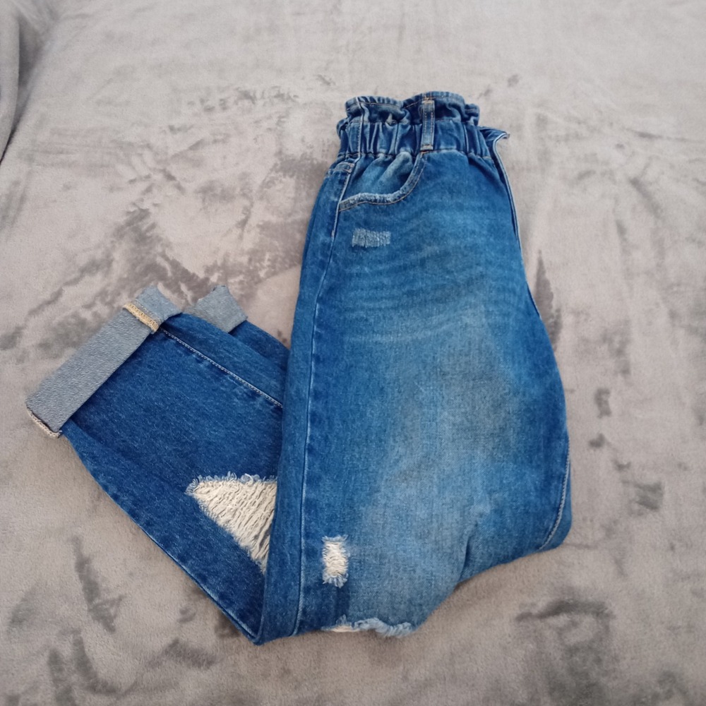 Kancan Olivia Ultra High‎ Rise Paperbag Boyfriend Jeans Size Medium Blue Cotton